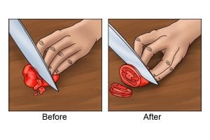Example of s blade cutting cleaner after being sharpened by a file