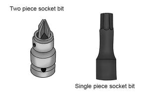 Two piece socket bit and a single piece socket bit