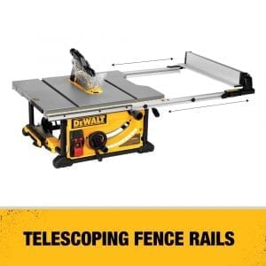 DEWALT DWE7491RS 10-Inch Table Saw telescopic fence rails