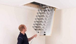 BPS Access Solutions Unique 2.74m (9') (10 Tread) Concertina Loft Ladder - Superb compact design with Rubber Coated Non Slip Treads