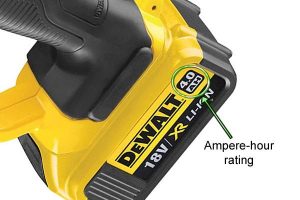 Ampere-Hour Rating on the DeWalt 18V XR battery.