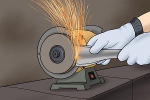 Example of a bench grinder in use.