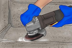 Cutting stone, tile and masonry with an angle grinder.