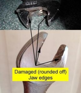 Spanners made of low quality steel leads to damage such as rounded edges after use.