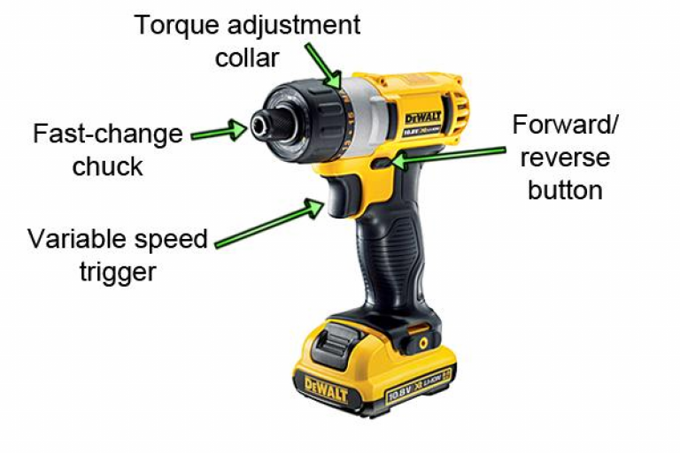 The Dewalt cordless screwdriver features a fast-change chuck.