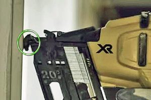 A rubber tip on the nail gun will protect the work surface.