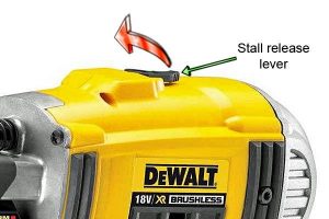 The nail gun's anti-stall lever lets you reset the tool.