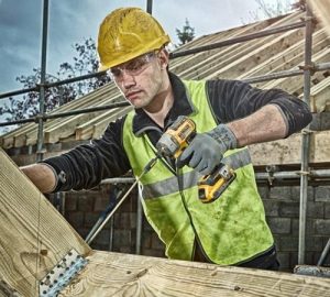 Inserting lag bolt with impact driver.