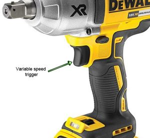 Detailed diagram of the variable speed trigger on the DeWalt impact wrenches.