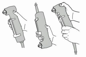 How to hold a corded Dewalt angle drill.