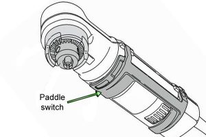 Paddle switch of corded angle drill.