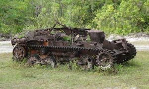 Remnants of a World War 2 steel tank.