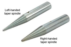 Taper spindles come in both right handed and left handed spindles.
