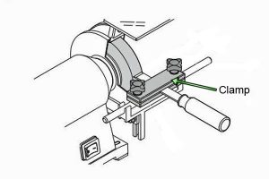 Diagram of how to use a clamp in combination with a bench grinder.