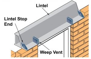 How a lintel sits above a window to incorporate a weep vent.