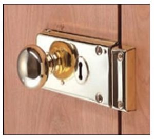 A rim lock used to secure an internal property door.