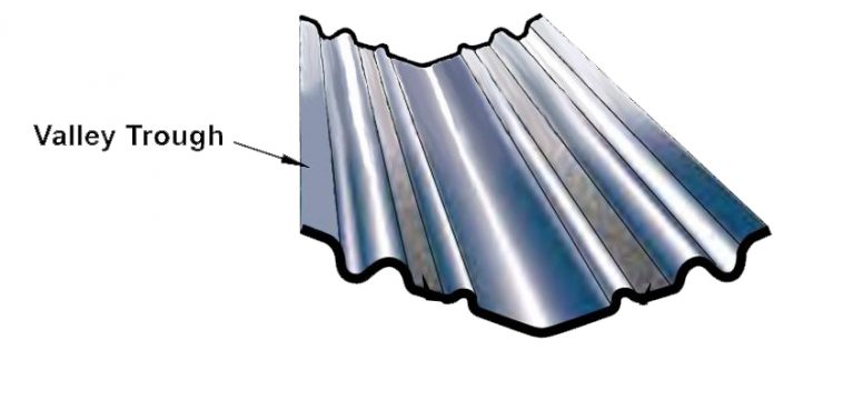 An example of a valley trough that sits within a roof.
